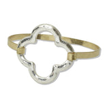 112500, HAMMERED OPEN QUATREFOIL HOOK BANGLE BRACELET