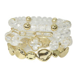 Clover Accent CCB and Glass Beaded Multi Layered Stretch Bracelet