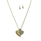 TWO Tone Layered Heart Long Pendant Necklace