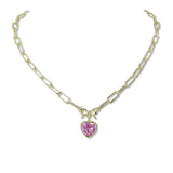 14K Gold Plated CZ Heart Paperclip Designer Inspired Necklace