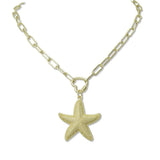 14K Gold Plated Starfish Pendant Paperclip Chain Necklace