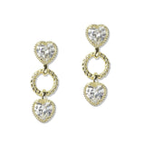 112525, TIMELESS 14K GOLD PLATED PAVE AND CZ HEART DROP EARRINGS