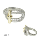 112526, 14K GOLD PLATED PAVE CZ ACCENT TOGGLE DESIGNER INSPIRED RING