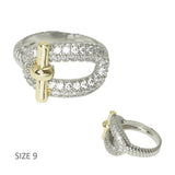 112526, 14K GOLD PLATED PAVE CZ ACCENT TOGGLE DESIGNER INSPIRED RING