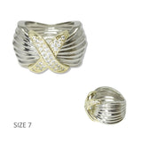 112527, 14K GOLD PLATED X PAVE CZ ACCENT DESIGNER INSPIRED RING