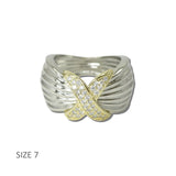 112527, TIMELESS 14K GOLD PLATED X PAVE CZ ACCENT RING