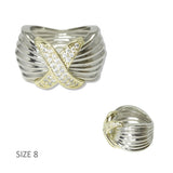 112527, 14K GOLD PLATED X PAVE CZ ACCENT DESIGNER INSPIRED RING