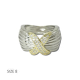 112527, TIMELESS 14K GOLD PLATED X PAVE CZ ACCENT RING