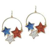 USA Patriotic Glitter Star Hoop Drop Earrings