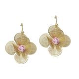 Porcelain Ceramic Bead Accent Filigree Layered Flower Drop Earrings - view 3