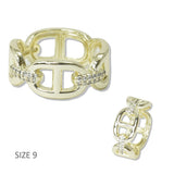 112542, 14K GOLD PLATED GOLD TONE PAVE MARINER LINK BAND DESIGNER INSPIRED RING