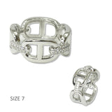 112542, 14K GOLD PLATED SILVER TONE PAVE MARINER LINK BAND DESIGNER INSPIRED RING