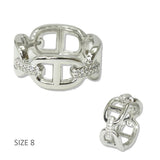 112542, 14K GOLD PLATED SILVER TONE PAVE MARINER LINK BAND DESIGNER INSPIRED RING