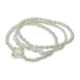 112548, MOP CLOVER FRESHWATER PEARL ACCENT MULTI LAYERED BEADED STERTCH BRACELET