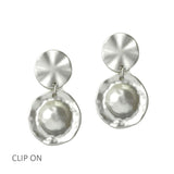 112550, HAMMERED DISC DROP CLIP ON EARRINGS