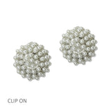 112552, PAVE PEARL AND CRYSTAL DOME CLIP ON EARRINGS