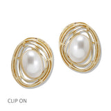 Abstract Siwrl Pearl Clip on Earrings