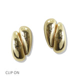 112555, POLISHED ABTRACT BEAN CLIP ON EARRINGS