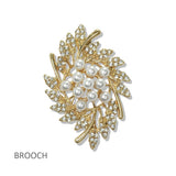 112560, PAVE CRYSTAL AND PEARL LEAF BROOCH PIN