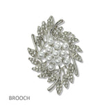 112560, PAVE CRYSTAL AND PEARL LEAF BROOCH PIN