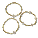 112563, CRYSTAL CLOVER ACCENT MULTI LAYERED CCB BEADED STRETCH BRACELET