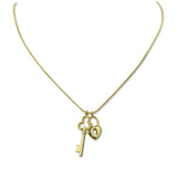112569, STAINLESS STEEL HEART LOCK AND KEY PENDANT NECKLACE