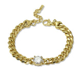 112586, STAINLESS STEEL ROUND CZ CURB CHAIN BRACELET