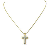 112587, STAINLESS STEEL TWO TONE CROSS PENDANT NECKLACE