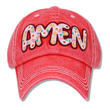 112598, FLORAL AMEN WASHED BASEBALL CAP