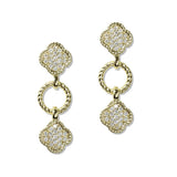 112604, 14K GOLD PLATED PAVE AND CZ LUCKY CLOVER DROP EARRING