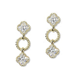 112604, 14K GOLD PLATED PAVE AND CZ LUCKY CLOVER DROP EARRING