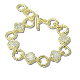 112605, 14K GOLD PLATED CZ LUCKY CLOVER TOGGLE BRACELET
