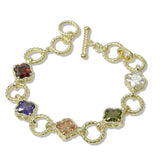 112605, 14K GOLD PLATED CZ LUCKY CLOVER TOGGLE BRACELET