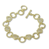 112606, TIMELESS 14K GOLD PLATED HEART CZ TOGGLE BRACELET