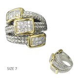 112610, 14K GOLD PLATED PAVE CZ ACCENT MULTI BAND CABLE DESIGNER INSPIRED RING