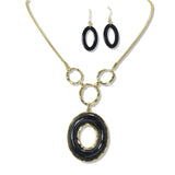 112611, GOLD TONE OVAL CELLULOID ACETATE NECKLACE AND EARRING SET