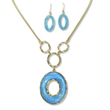 112611, GOLD TONE OVAL CELLULOID ACETATE NECKLACE AND EARRING SET