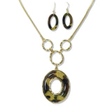 112611, GOLD TONE OVAL CELLULOID ACETATE NECKLACE AND EARRING SET
