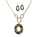 112611, GOLD TONE OVAL CELLULOID ACETATE NECKLACE AND EARRING SET