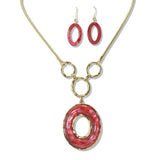 112611, GOLD TONE OVAL CELLULOID ACETATE NECKLACE AND EARRING SET