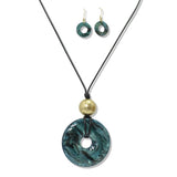 112614, CELLULOID ACETATE ROUND PENDANT LONG ADJUSTABLE NECKLACE
