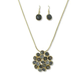 112615, ENAMEL MARBLED CIRCLE CLUSTER PENDANT LONG ADJUSTABLE NECKLACE