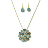 112615, ENAMEL MARBLED CIRCLE CLUSTER PENDANT LONG ADJUSTABLE NECKLACE