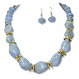 112617, MARBLED CELLULOID ACETATE CHUNY BEAD NECKLACE AND EARRING SET