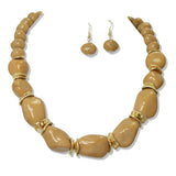 112617, MARBLED CELLULOID ACETATE CHUNY BEAD NECKLACE AND EARRING SET