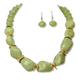 112617, MARBLED CELLULOID ACETATE CHUNY BEAD NECKLACE AND EARRING SET