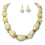 112617, MARBLED CELLULOID ACETATE CHUNY BEAD NECKLACE AND EARRING SET