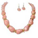 112617, MARBLED CELLULOID ACETATE CHUNY BEAD NECKLACE AND EARRING SET