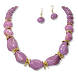 112617, MARBLED CELLULOID ACETATE CHUNY BEAD NECKLACE AND EARRING SET