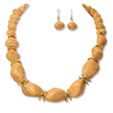 112617, MARBLED CELLULOID ACETATE CHUNY BEAD NECKLACE AND EARRING SET